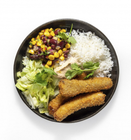 Burrito bowl with panko cod